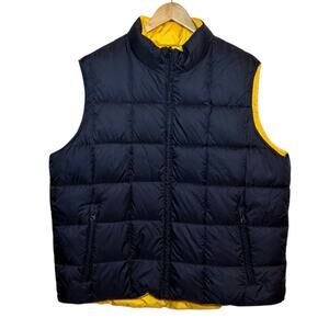 Vtg Lands End Goose Down Lined Men's XL Blue and Yellow Reversible Puffer Vest